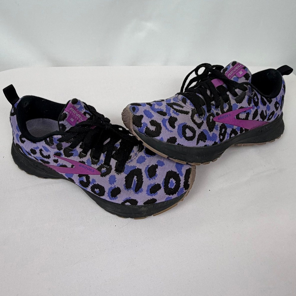 Brooks Revel 5 Purple Leopard Animal Print Running Shoes Womens 7 1203611B567